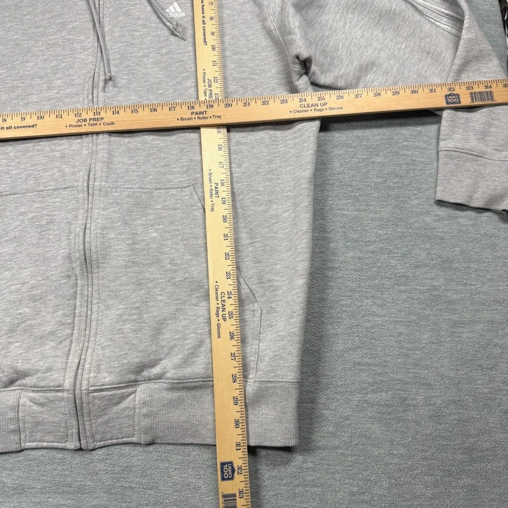 Adidas Hoodie Mens L Gray Full Zip 3-Stripe Metallic Silver Logo Fleece 25x31‎